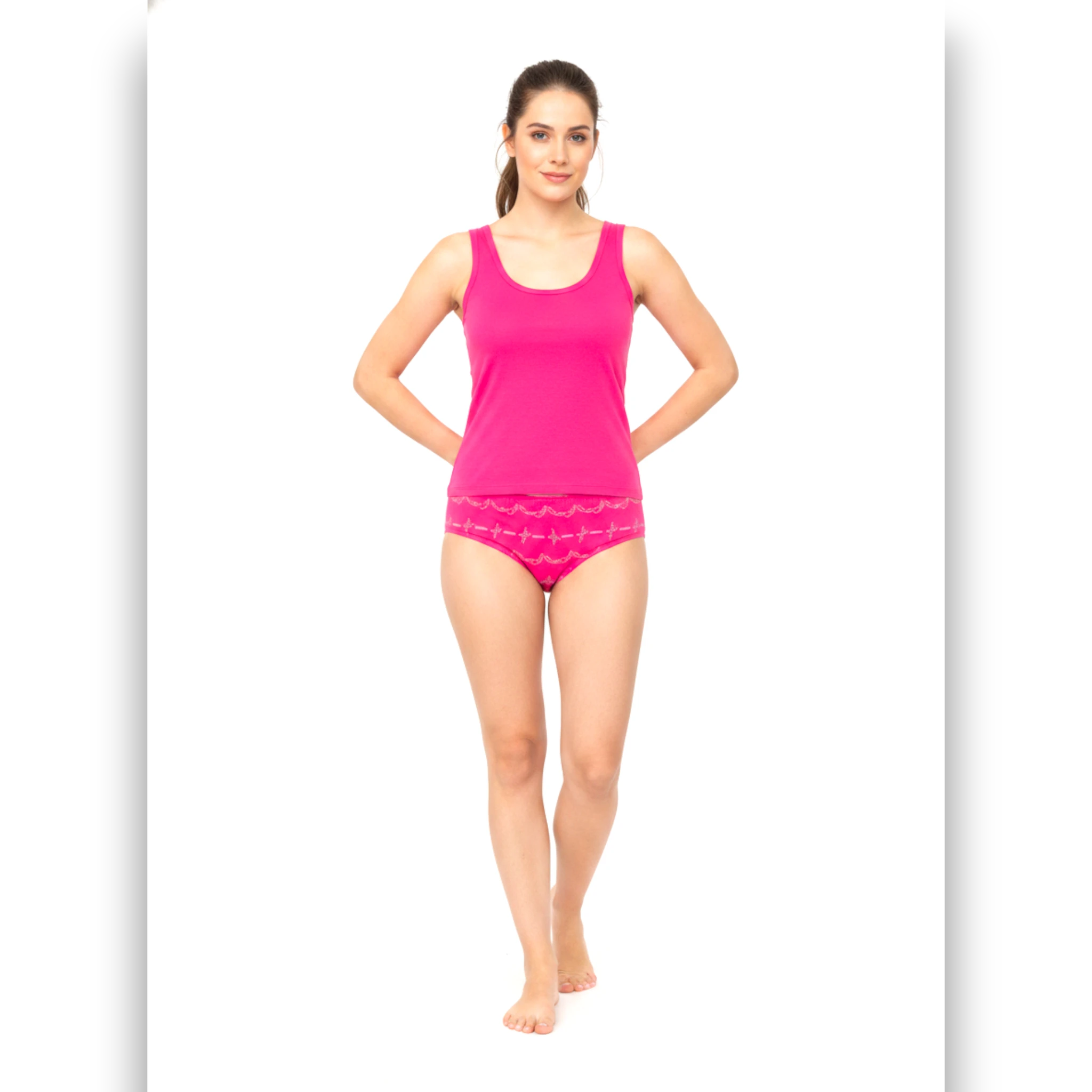 Hot pink matching vest and brief set — women's cotton innerwear The Lingerie Store
