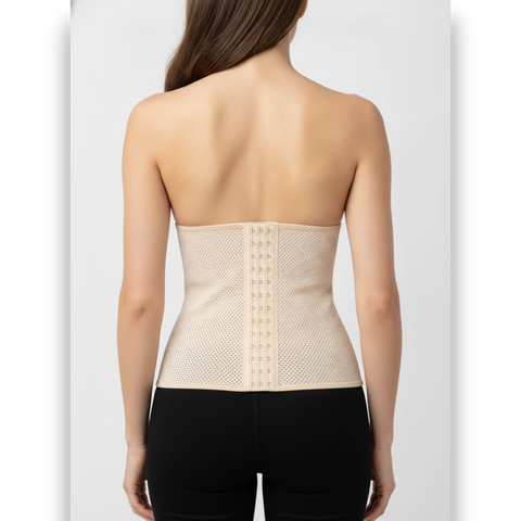 Back view of nude beige waist trainer belt — posture support women Pakistan
