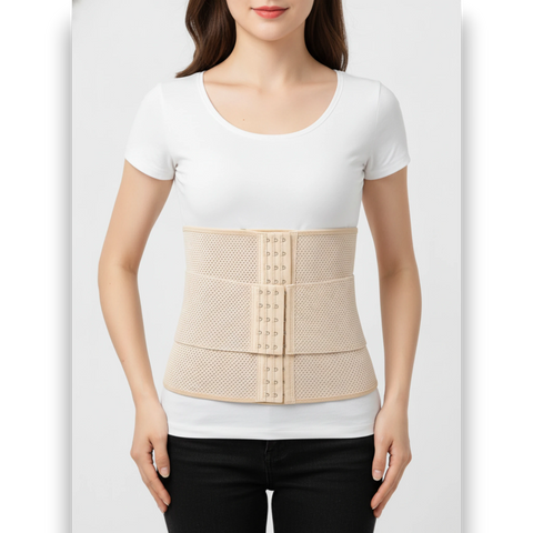 Women wearing beige waist trainer belt front view — tummy control shaper TLS