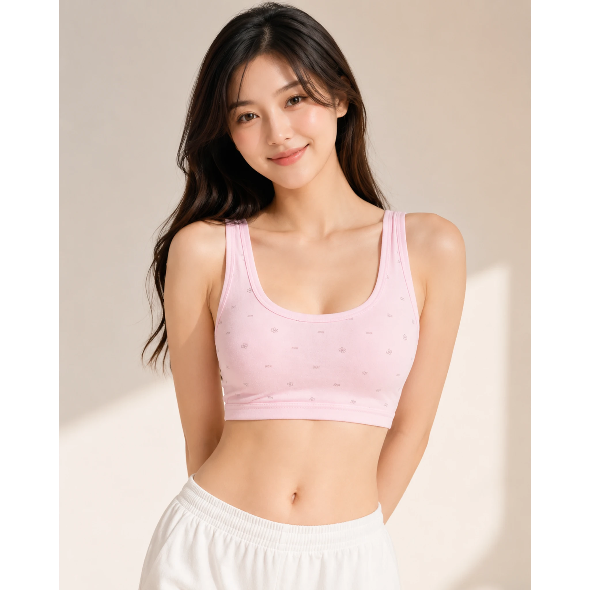 Girls pink cotton training bra with floral print, wire-free crop bra for teens – The Lingerie Store