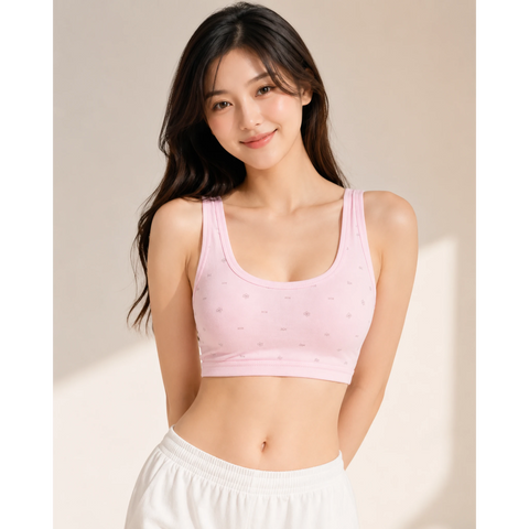 Girls pink cotton training bra with floral print, wire-free crop bra for teens – The Lingerie Store