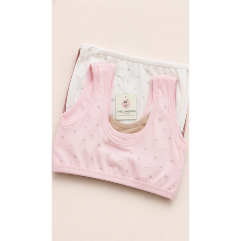 Girls training bra 2-pack set in pink and white floral print – The Lingerie Store teen starter bra