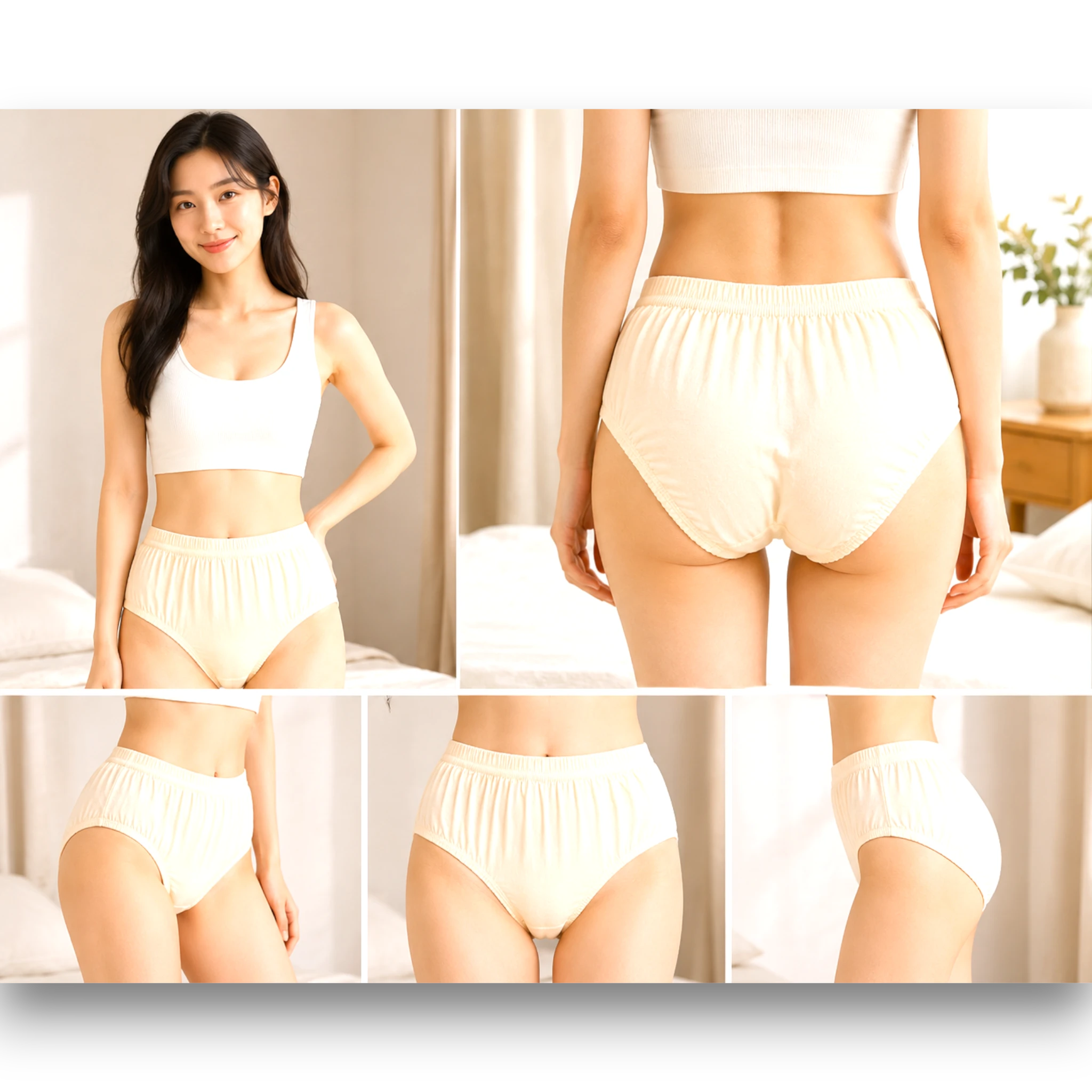 Women's cream high-waist cotton brief underwear multi-angle view – The Lingerie Store
