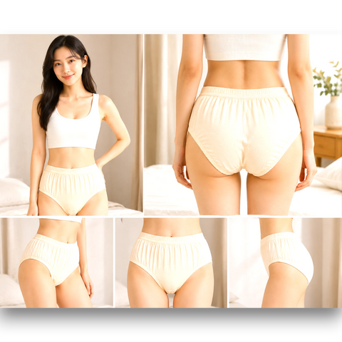 Women's cream high-waist cotton brief underwear multi-angle view – The Lingerie Store